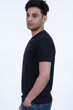 MoonOne Supima Cotton T-Shirt Black - Side Pose | 100% Supima Cotton