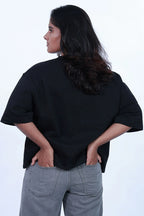 MoonOne Boxy Fit T-Shirt Black - Back Pose | Unisex Premium Cotton Tee
