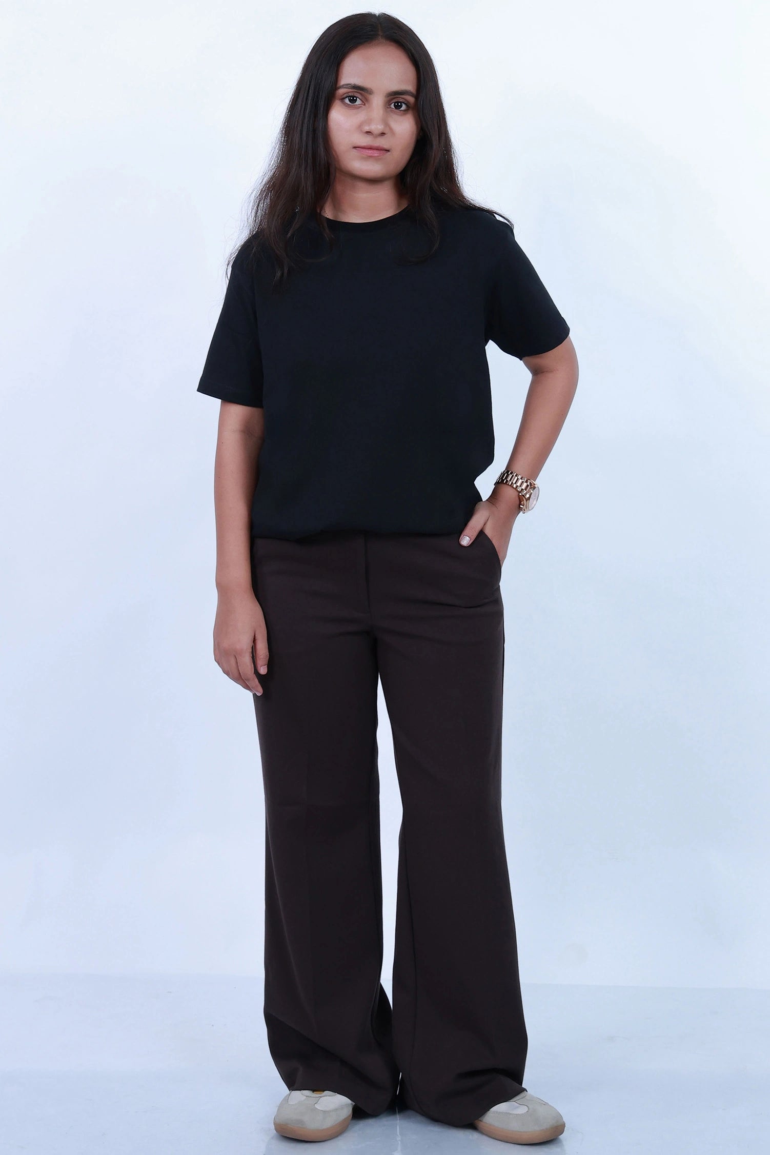 MoonOne Supima Cotton T-Shirt Black - Front Pose | Minimal Fashion India