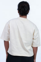 MoonOne Boxy Fit T-Shirt Beige - Back Pose | Premium Cotton Oversized Tee