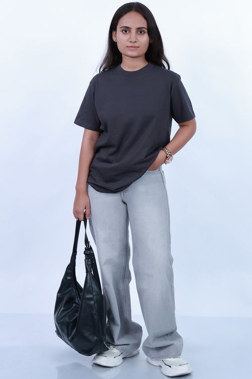 MoonOne Regular Fit T-Shirt Grey - Front Pose | Women's Regular Fit Tee