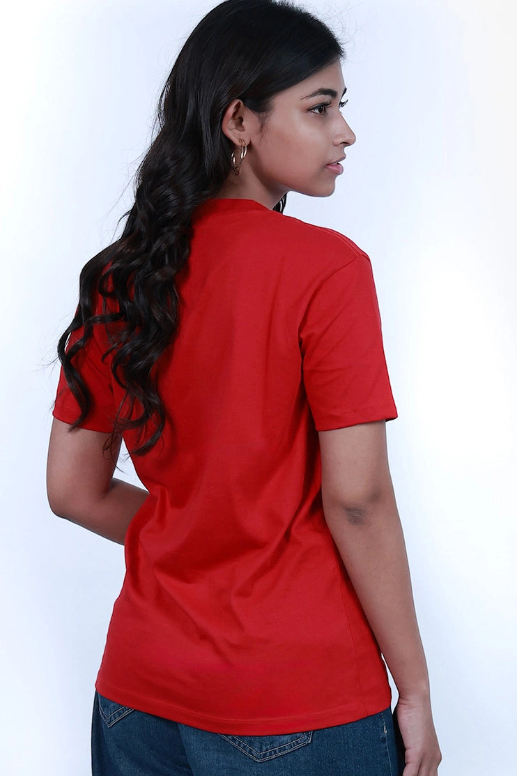 MoonOne Regular Fit T-Shirt Red - Side Pose | Women's Regular Fit Tee