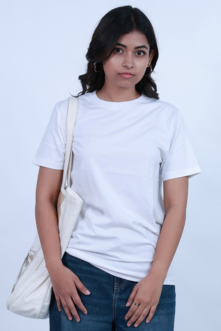 MoonOne Supima Cotton T-Shirt White - Front Pose | Premium Unisex Tee India