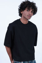 MoonOne Boxy Fit T-Shirt Black - Side Pose | men & Women's Oversized T-Shirt India
