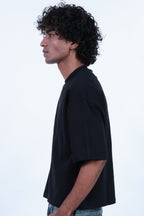 MoonOne Boxy Fit T-Shirt Black - Men's Side Pose | Boxy Fit Cotton Tee
