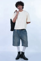 MoonOne Boxy Fit T-Shirt Beige - Front Pose | Oversized Unisex Tee India